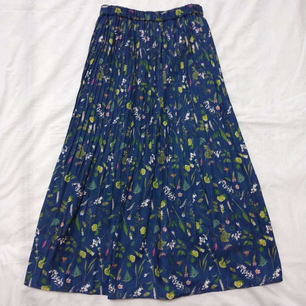 Hibidan Botanical Print Pleated Long Skirt